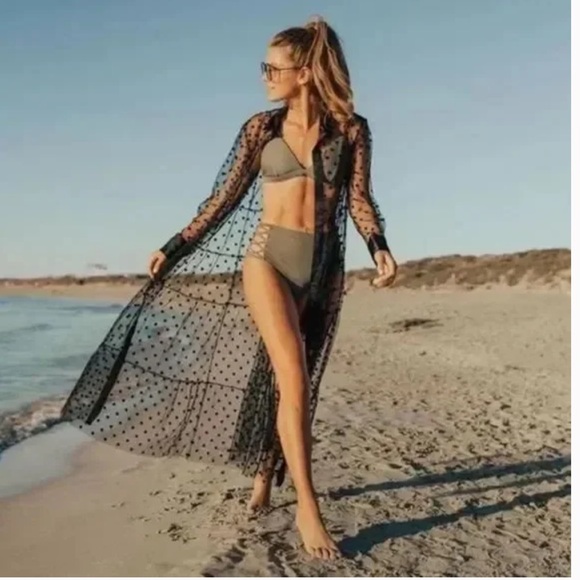 ZARA Sheer Polka Dot Tulle Button Down Short Dress in Black Size XS - Picture 2 of 9